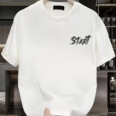 20/1 Penye Compack Start All Over Baskılı Oversize Bisiklet Yaka Kısa Kol Yazlık T-shirt - Beyaz -