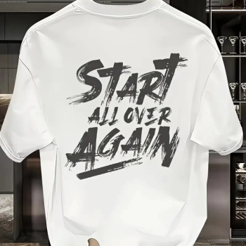 20/1 Penye Compack Start All Over Baskılı Oversize Bisiklet Yaka Kısa Kol Yazlık T-shirt - Beyaz -