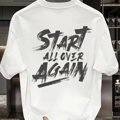 20/1 Penye Compack Start All Over Baskılı Oversize Bisiklet Yaka Kısa Kol Yazlık T-shirt - Beyaz -