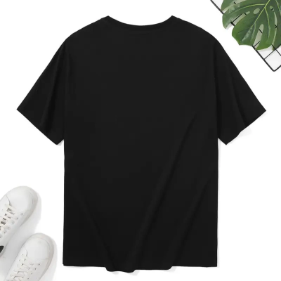 20/1 Penye Compack Uçak Baskılı Oversize Bisiklet Yaka Kısa Kol T-shirt - Siyah -
