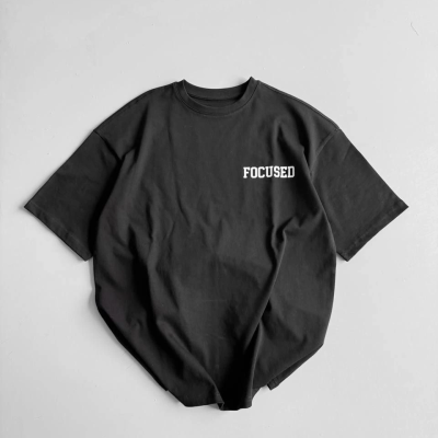 20/1 Penye CompackBaskılı Oversize Bisiklet Yaka Kısa Kol Yazlık T-shirt - Siyah -