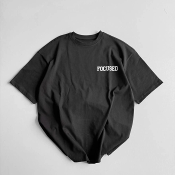 20/1 Penye CompackBaskılı Oversize Bisiklet Yaka Kısa Kol Yazlık T-shirt - Siyah -