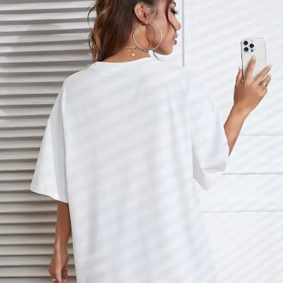 20/1 Penye CompackNew York Baskılı Oversize Kısa Kol Bisiklet Yaka T-shirt - Beyaz -