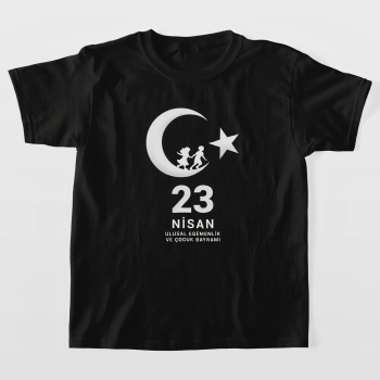 23 Nisan    ramı Baskılı Özel T-shirt - Siyah -