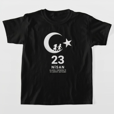 23 Nisan    ramı Baskılı Özel T-shirt - Siyah -
