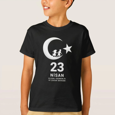 23 Nisan    ramı Baskılı Özel T-shirt - Siyah -