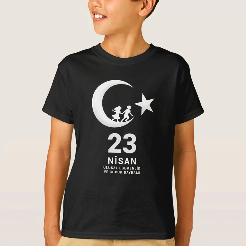 23 Nisan    ramı Baskılı Özel T-shirt - Siyah -
