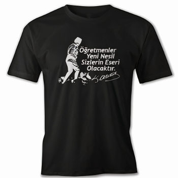 24 Kasım Öğretmenler Baskılı T-shirt - Siyah -