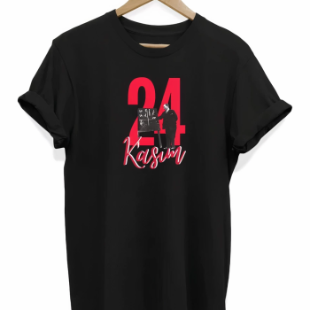 24 Kasım Öğretmenler Günü Baskılı   T-shirt - Siyah -