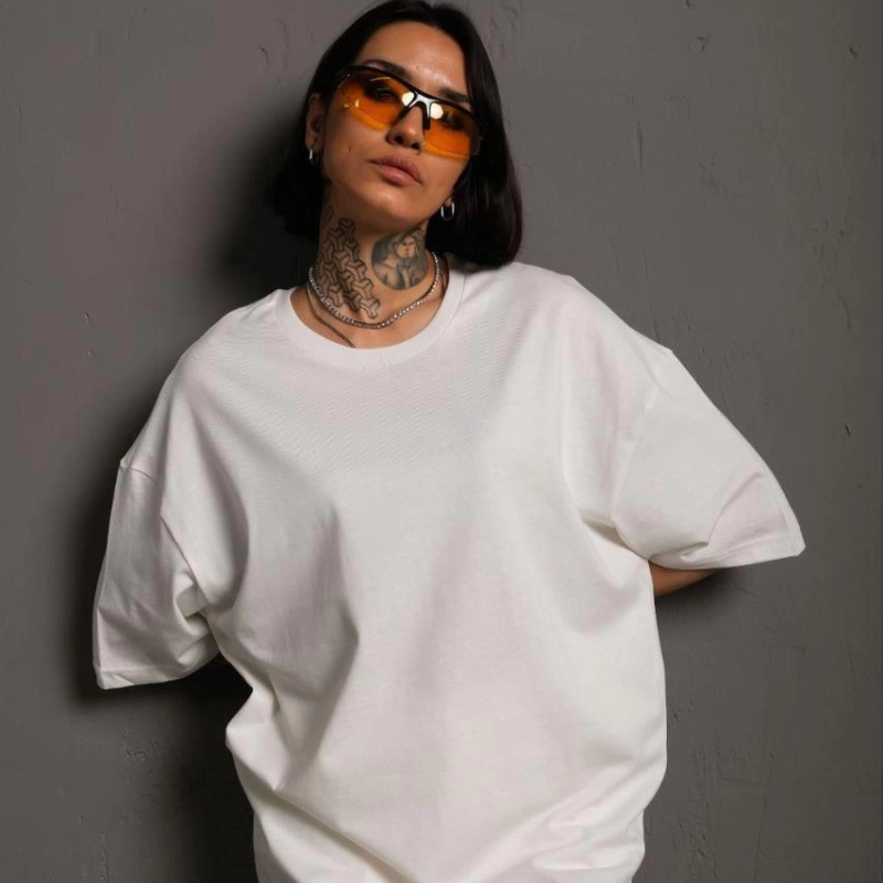 24/1 Düz A Kalite Oversize T-shirt - Beyaz