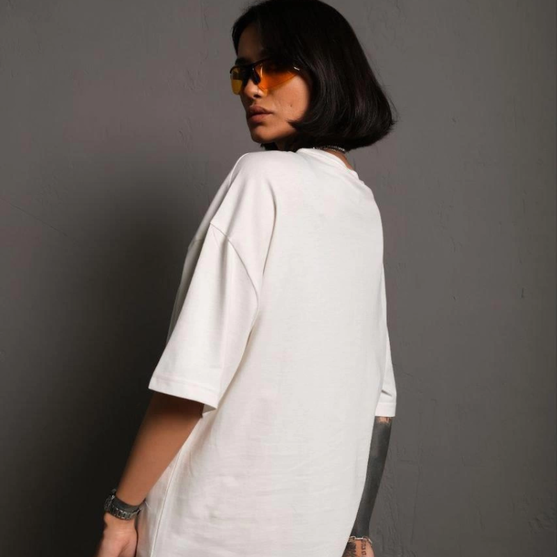 24/1 Düz A Kalite Oversize T-shirt - Beyaz