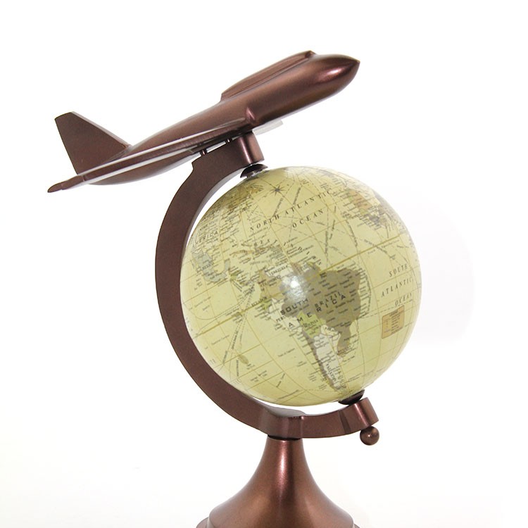 25x15 cm Pirinç Uçak Tasarımlı Dünya Küre 