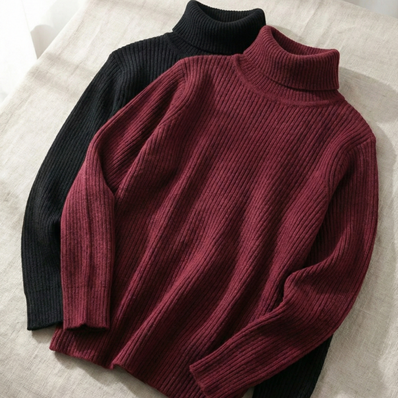 2'li Siyah Bordo   Kaşkorse Boğazlı Full Likralı Fitilli Body Kazak