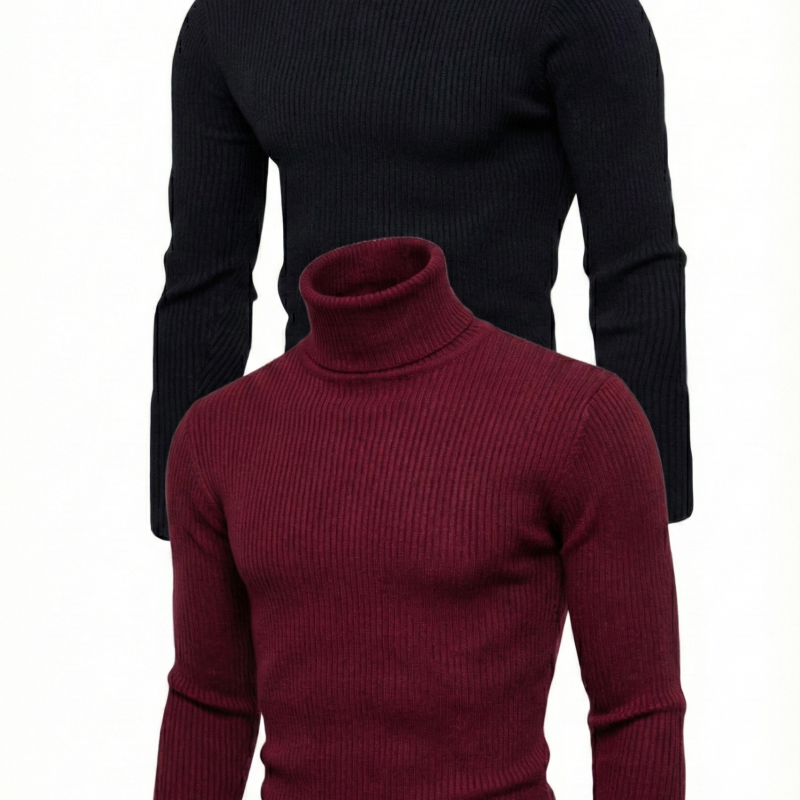 2'li Siyah Bordo   Kaşkorse Boğazlı Full Likralı Fitilli Body Kazak