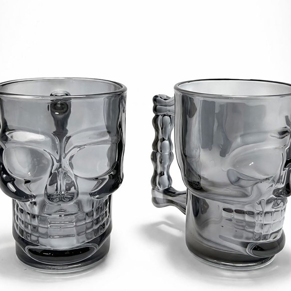 2'li Siyah Cam Kurukafa Kupa Bardak Seti 
