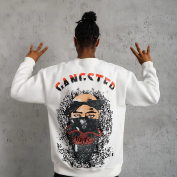 3 İplik Gangster Baskılı Sweatshirt - Beyaz -