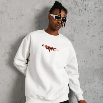 3 İplik Gangster Baskılı Sweatshirt - Beyaz -