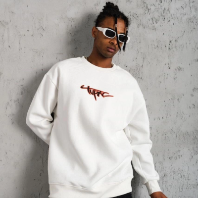 3 İplik Gangster Baskılı Sweatshirt - Beyaz -