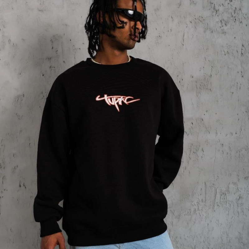 3 İplik Gangster Baskılı Sweatshirt - Siyah -