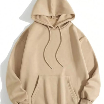 3 İplik Pamuklu   Kapşonlu Sweetshirt - Bej -