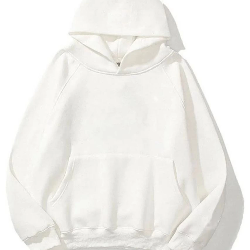 3 İplik Pamuklu   Kapşonlu Sweetshirt - Beyaz -