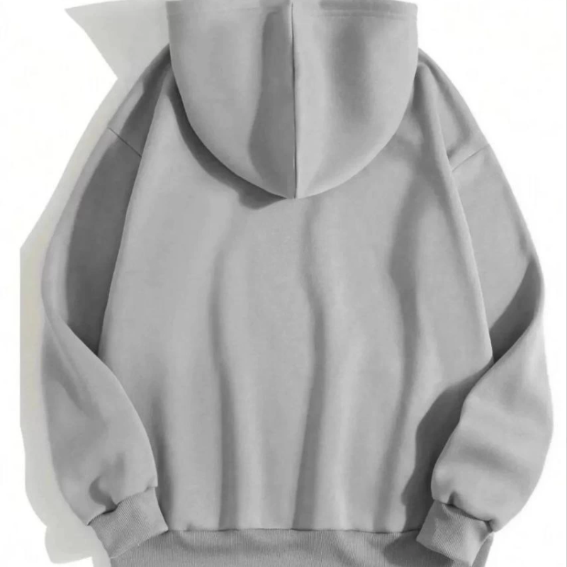 3 İplik Pamuklu   Kapşonlu Sweetshirt - Gri -