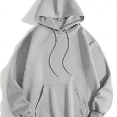 3 İplik Pamuklu   Kapşonlu Sweetshirt - Gri -