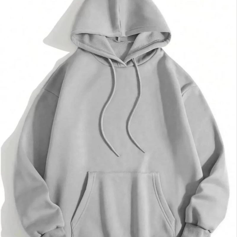 3 İplik Pamuklu   Kapşonlu Sweetshirt - Gri -
