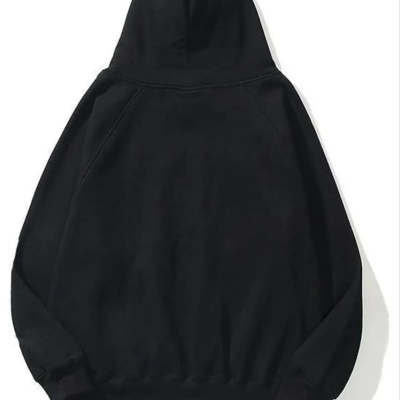 3 İplik Pamuklu   Kapşonlu Sweetshirt - Siyah -