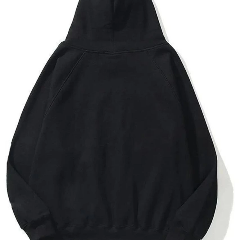 3 İplik Pamuklu   Kapşonlu Sweetshirt - Siyah -