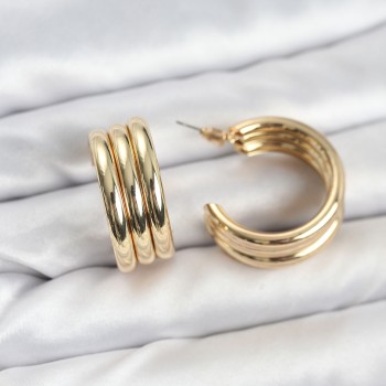 3'lü Görünüm 316L Çelik Gold Renk Kadın Küpe