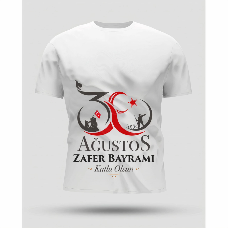 30 Ağustos Oversize Baskılı T-shirt - Beyaz -