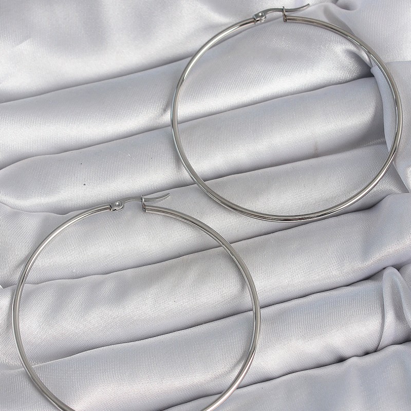 316 Çelik Gümüş Renk 63 mm Halka Model Kadın Küpe