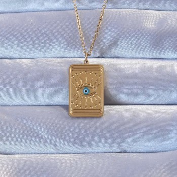 316L Altın Renk İşlemeli Nazarlı Göz Model Vintage Kolye