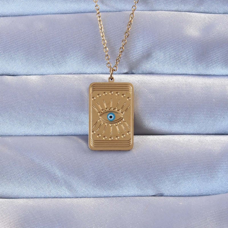 316L Altın Renk İşlemeli Nazarlı Göz Model Vintage Kolye