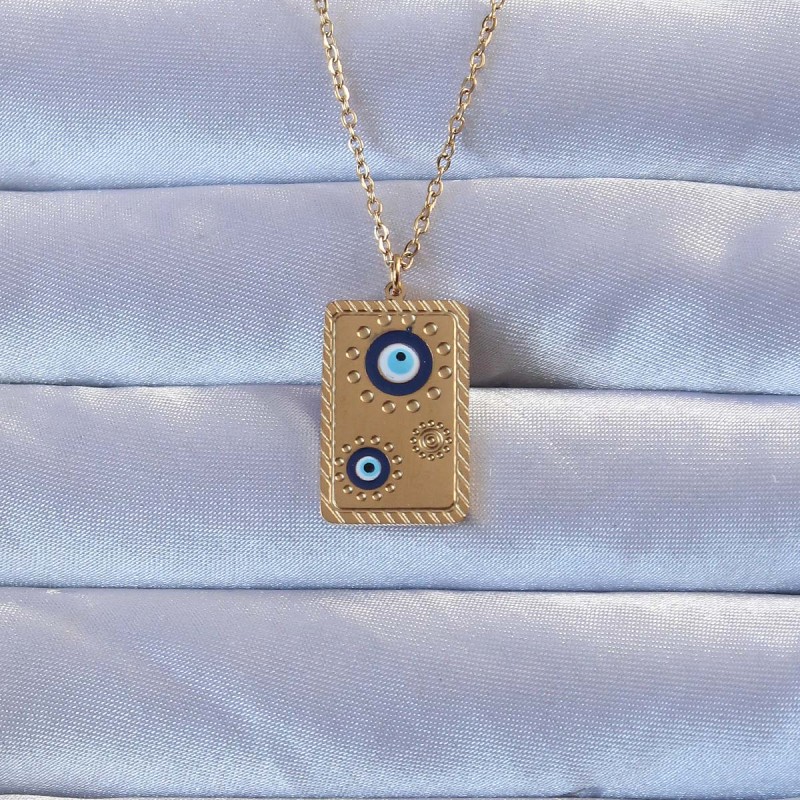 316L Altın Renk İşlemeli Nazarlı Vintage Kolye