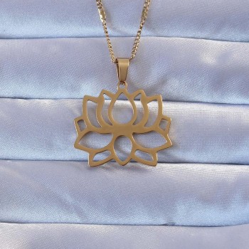 316L Altın Renk Lotus Kolye
