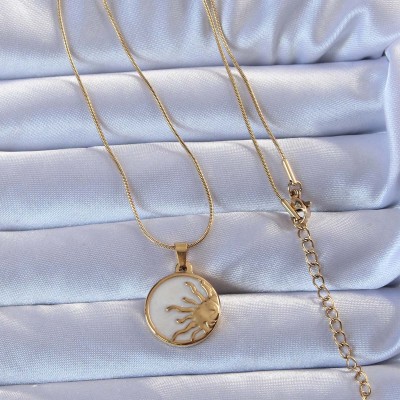 316L Altın Renk Mineli Parlayan Güneş Kolye