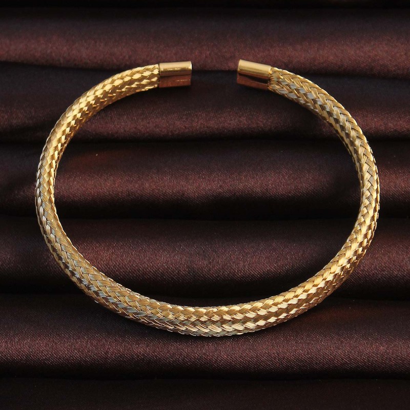 316L Çelik Altın Renk Hasır Görünüm Erkek Bileklik