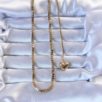 316L Çelik Altın Renk Küp Zincirli Kalpli Kolye