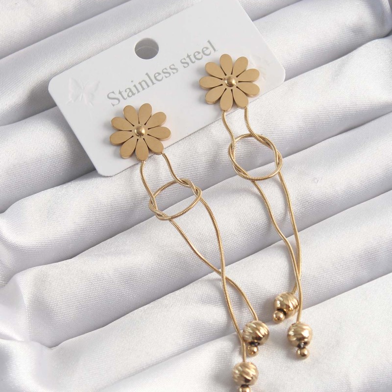 316L Çelik Altın Renk Sallantılı Düğüm Model Papatya Küpe