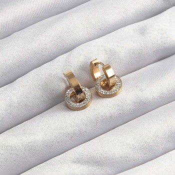 316L Çelik Altın Renk Zirkon Taşlı Halka Model Küpe