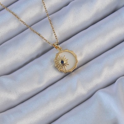 316L Çelik Altın Renk Zirkon Taşlı Mineli Kutup Yıldızı Kolye