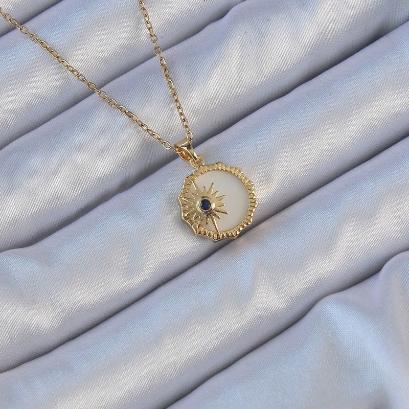 316L Çelik Altın Renk Zirkon Taşlı Mineli Kutup Yıldızı Kolye