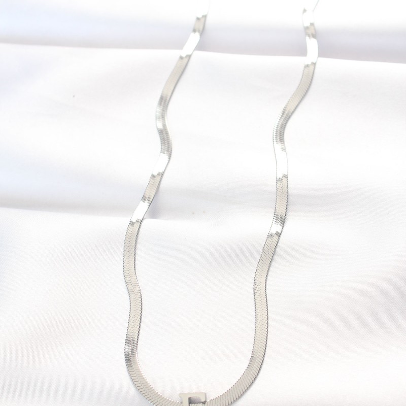 316L Çelik F Harfli Silver Renk İtalyan Zincirli Kolye