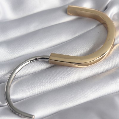 316L Çelik Gold Gümüş Renk Zirkon Taşlı VIP Seri Kadın Kelepçe