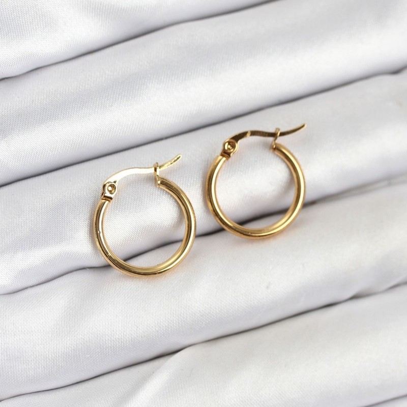 316L Çelik Gold Renk 15 mm Halka Kadın Küpe