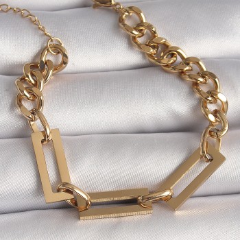 316L Çelik Gold Renk 2'Li Zincir Model Kadın Bileklik