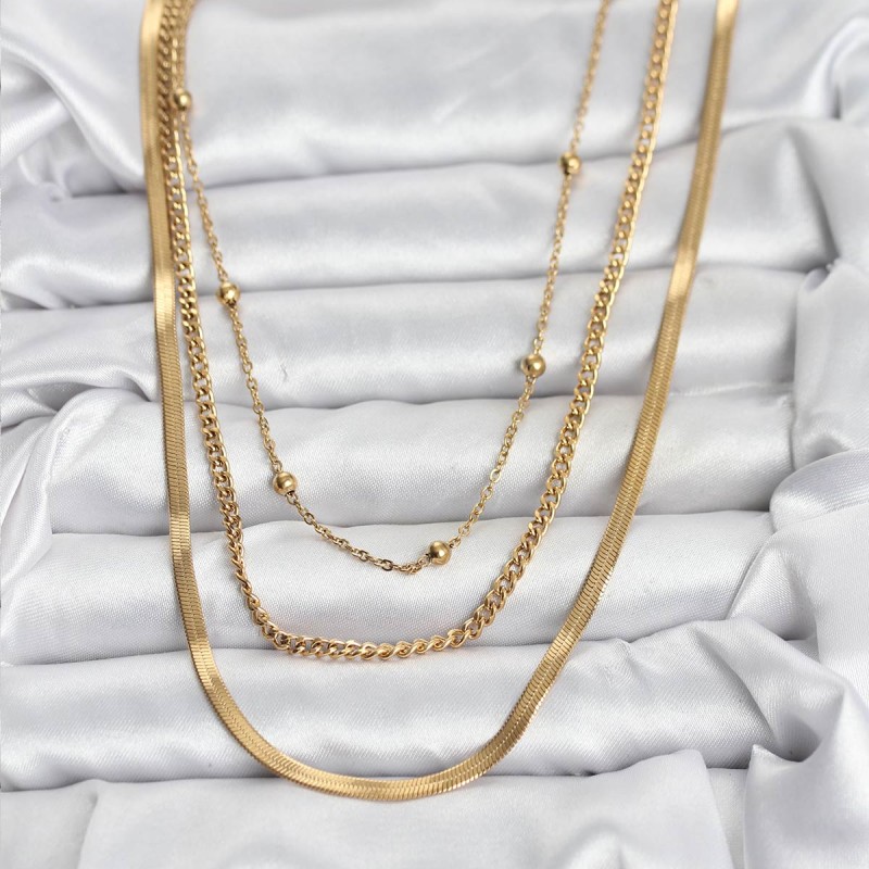 316L Çelik Gold Renk 3'lü Kadın Kolye
