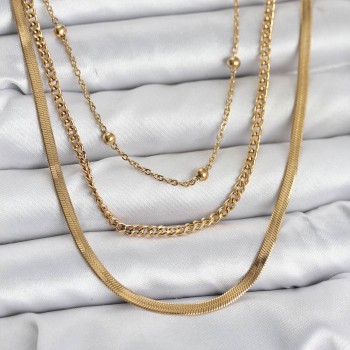 316L Çelik Gold Renk 3'lü Kadın Kolye